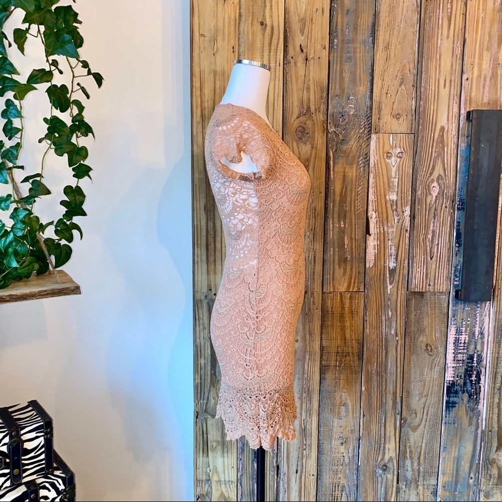 Nightcap Nude Lace Deep V Cap Sleeve Mini Dress - Picture 4 of 10